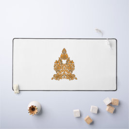 ペイズリーフローラアート・オレンジボホデコール デスクマット