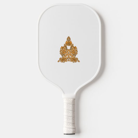 ペイズリーフローラアート・オレンジボホデコール ピックルボールラケット (正面)