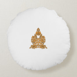 ペイズリーフローラアート・オレンジボホデコール ラウンドクッション