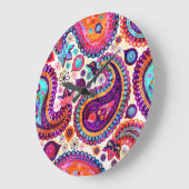 ペイズリーフローラインディアンシームレスオーナメント ラージ壁時計 (傾斜)