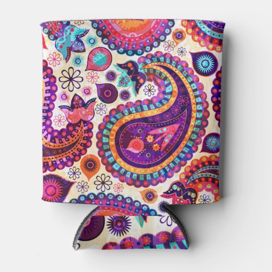 ペイズリーフローラインディアンシームレスオーナメント 缶クーラー (正面)