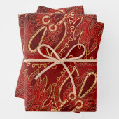 ペイズリーフローラオーナメントルビーレッド&金ゴールド ラッピングペーパーシート (インサイチュ)