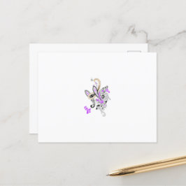 ペイズリーフローラモチーフ – ボホホワイトパープルオレンジ シーズンポストカード