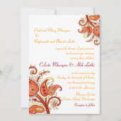 ペイズリーフローラ金ゴールドレッドオレンジインディアン結婚ズ 招待状 (正面)