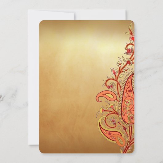 ペイズリーフローラ金ゴールドレッドオレンジインディアン結婚ズ 招待状 (裏面)