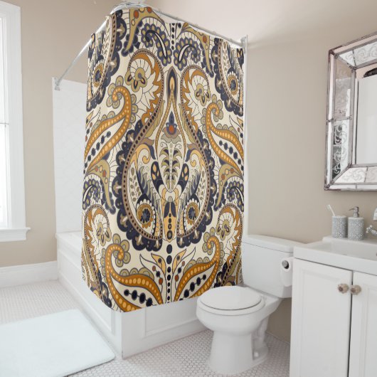 ペイズリーフローラ:シカラフルームレスデザイン シャワーカーテン (インサイチュ)