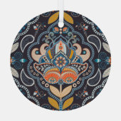 ペイズリーフローラ：暗いインディアンパターン ガラスオーナメント (裏面)