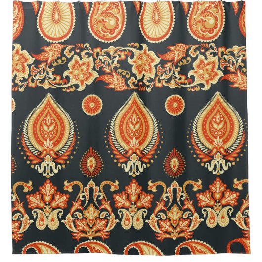 ペイズリーフローラ:東洋の民族シームレス シャワーカーテン (正面)