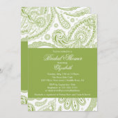 ペイズリーブライダルシャワーインビテーションシャルトゥルーズグリーン 招待状 (正面/裏面)