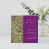 ペイズリーブライダルシャワーインビテーションパープル&グリーン 招待状 (スタンド正面)