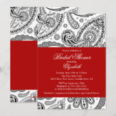 ペイズリーブライダルシャワーインビテーションレッド&ブラック 招待状 (正面/裏面)