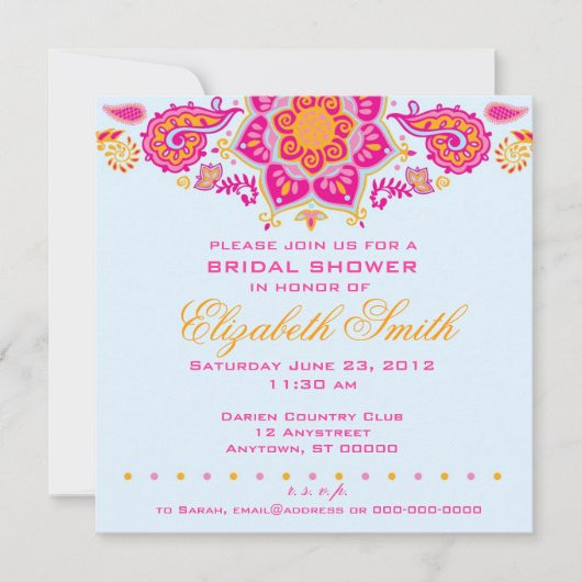 ペイズリーブライダルシャワー招待 招待状 (正面)