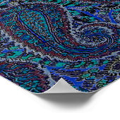 ペイズリーブルーインディアンボホアートパターン ポスター (角)
