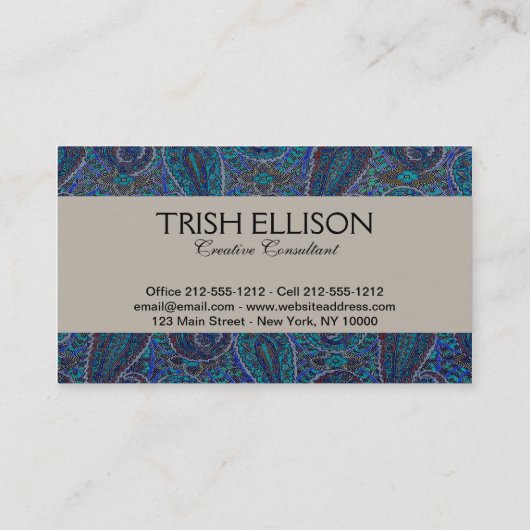 ペイズリーブルーインディアンボホアートパターン 名刺 (裏面)