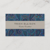 ペイズリーブルーインディアンボホアートパターン 名刺 (正面)