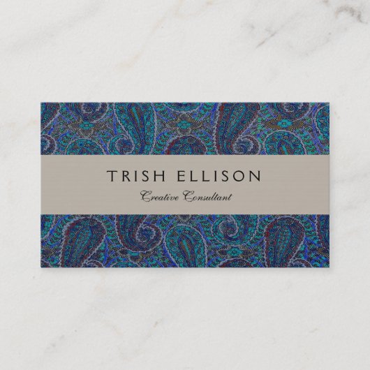ペイズリーブルーインディアンボホアートパターン 名刺 (正面)