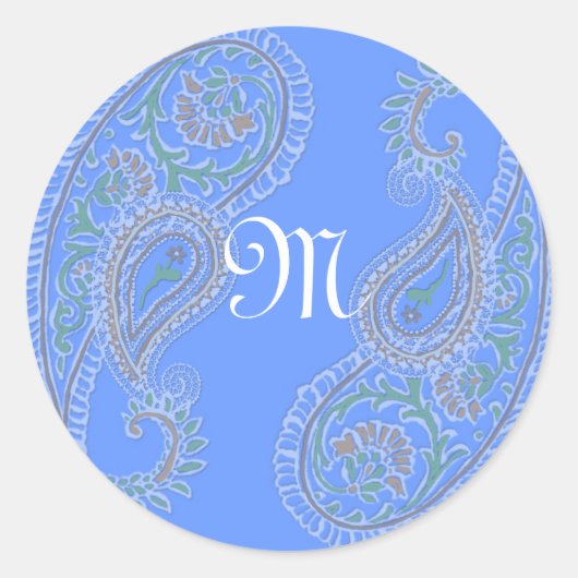 ペイズリーブルーステッカー ラウンドシール (正面)