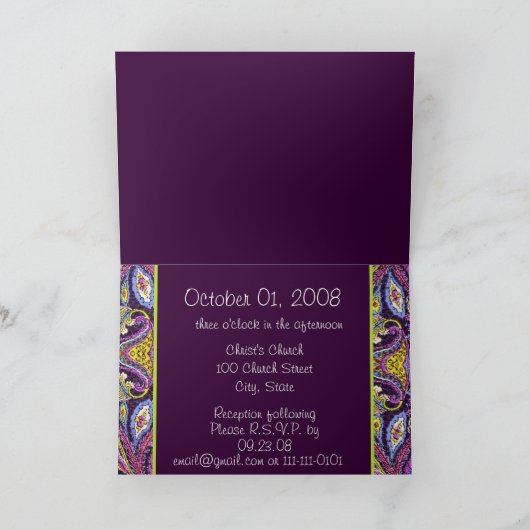 ペイズリープラムナスライム結婚式招待状 招待状 (内部)