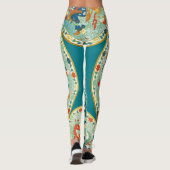 ペイズリーホースグリーンオレンジブルーパターン レギンス (裏面)