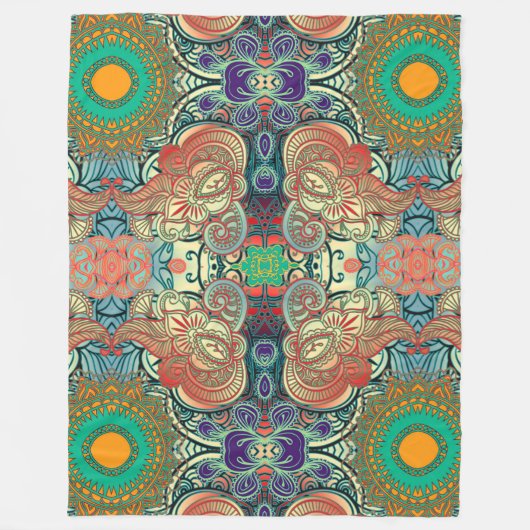 ペイズリーモザイクパターンI +あなたのアイディア フリースブランケット (正面)