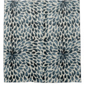 ペイズリーモダンの花（青と白） シャワーカーテン (正面)