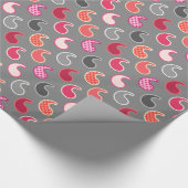 ペイズリーモダンパターン，サンゴ，灰色のピンク ラッピングペーパー (角)