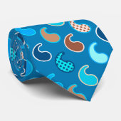 ペイズリーモダンパターン、セルレアンブルー、タン、アクア ネクタイ (ロール)