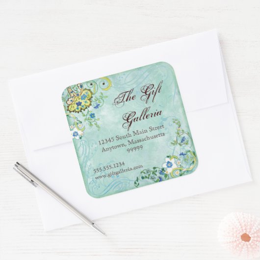 ペイズリーモダンフローラフローリッシュ結婚スワール スクエアシール (封筒)