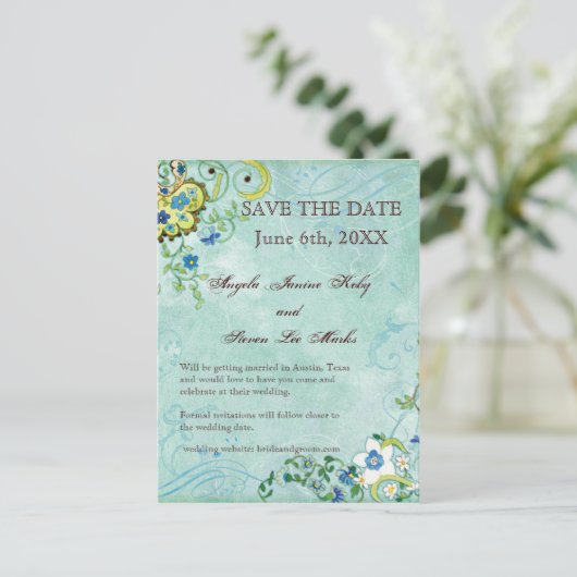 ペイズリーモダンフローラフローリッシュ結婚スワール 案内ポストカード (スタンド正面)