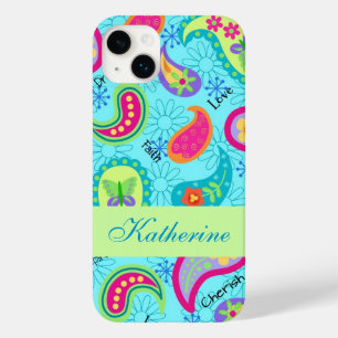 ペイズリーモダン名パーソナライズされたターコイズ青 Case-Mate iPhone 14 PLUSケース