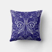 ペイズリーモノクロ：青、白のエレガンス。 クッション (裏面)
