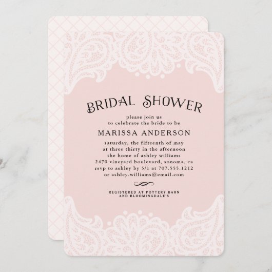 ペイズリーレースブライダルシャワー招待 |赤面 招待状 (正面/裏面)