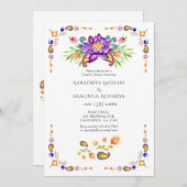 ペイズリーロータスフラワーインディアンカップルシャワー 招待状 (正面/裏面)