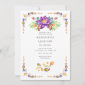 ペイズリーロータスフラワーインディアンブライダルシャワー 招待状 (正面)