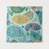 ペイズリーヴィンテージフローラモチーフのエスニック的シームレスな背景 タペストリー (正面(横))