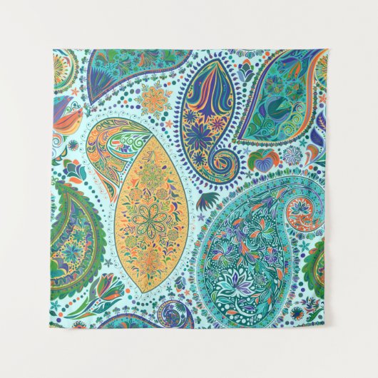 ペイズリーヴィンテージフローラモチーフのエスニック的シームレスな背景 タペストリー (正面)