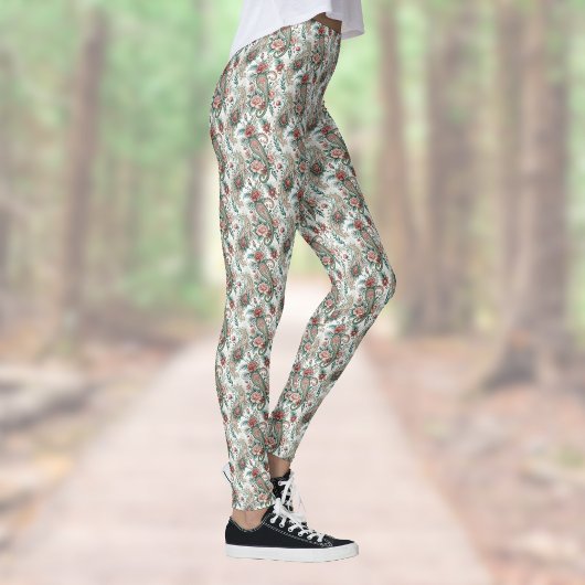 ペイズリーヴィンテージルックバラブルガンディーグリーンハウスホテル レギンス