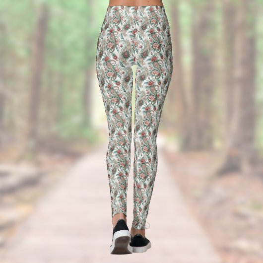 ペイズリーヴィンテージルックバラブルガンディーグリーンハウスホテル レギンス