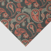 ペイズリー伝統的リノカットウォームオレンジミントグリーン 薄葉紙 (詳細)