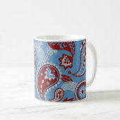 ペイズリー伝統的リノカット赤白青 コーヒーマグカップ (正面右)