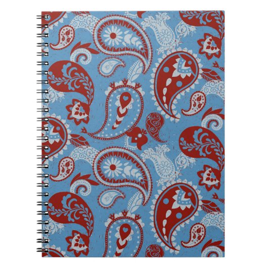 ペイズリー伝統的リノカット赤白青 ノートブック (正面)