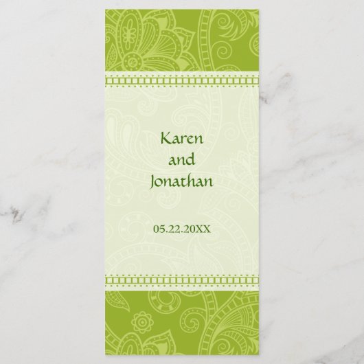 ペイズリー印象緑のメニューラックカード メニュー (裏面)