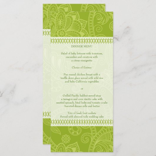 ペイズリー印象緑のメニューラックカード メニュー (正面/裏面)