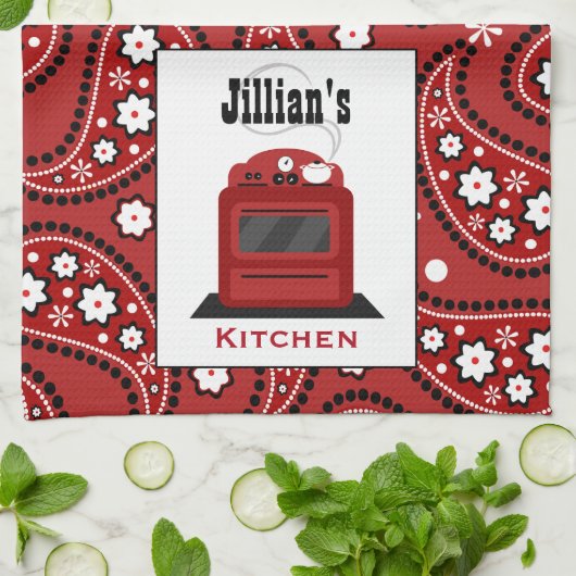 ペイズリー及びレトロのストーブのパーソナライズな台所タオル キッチンタオル (折り畳み)