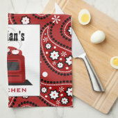 ペイズリー及びレトロのストーブのパーソナライズな台所タオル キッチンタオル (四つ折り)