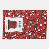 ペイズリー及びレトロのストーブのパーソナライズな台所タオル キッチンタオル (横)