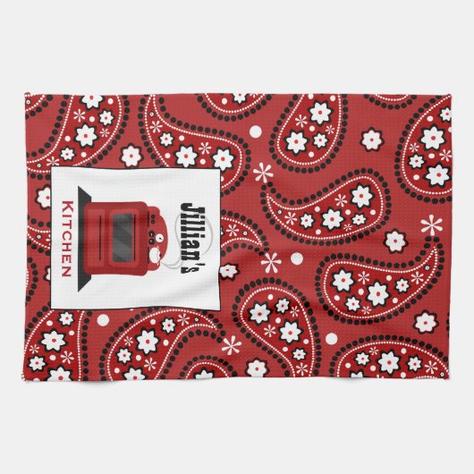 ペイズリー及びレトロのストーブのパーソナライズな台所タオル キッチンタオル (横)