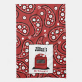 ペイズリー及びレトロのストーブのパーソナライズな台所タオル キッチンタオル (縦)