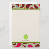 ペイズリー及びAppleの緑のパーソナライズな先生 便箋 (正面/裏面)