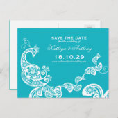 ペイズリー孔雀ロマンチックなシック写真日付を保存 案内ポストカード (正面/裏面)